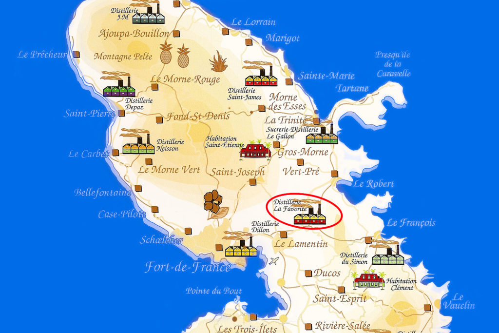 Map showing La Favorite Distillery